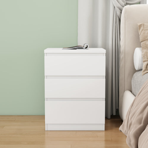 19.7-Inch White 3 Drawer Nightstand with Handle-Free Design