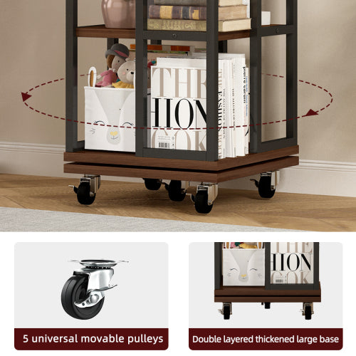 5-Tier Rotating Corner Bookcase 360¡ã Wood Display Shelf Rustic Brown