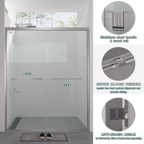 56-60"x74" Aluminum Frame Double Sliding Shower Door,Bypass Bathroom Sliding Door with Premium 1/4" (6mm) Clear Tempered Glass, Chrome Hardware Sliding Glass Shower Enclosure,Chrome Finished