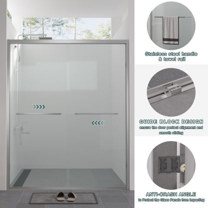 56-60"x74" Aluminum Frame Double Sliding Shower Door,Bypass Bathroom Sliding Door with Premium 1/4" (6mm) Clear Tempered Glass, Chrome Hardware Sliding Glass Shower Enclosure,Chrome Finished