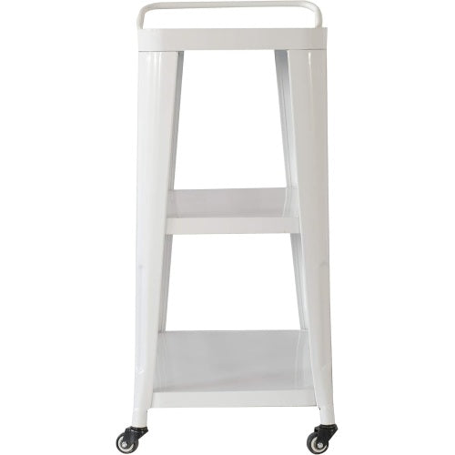 3-Tier Metal Rolling Cart Swivel Rollers Durable Utility Table Wheels with Handle All Metal Frame Easy Mobility Versatile Kitchen Stand Bar Serving Use White 1pc