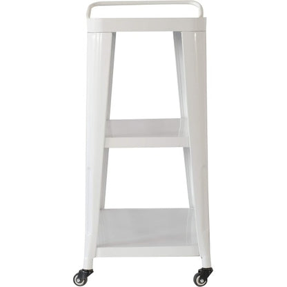 3-Tier Metal Rolling Cart Swivel Rollers Durable Utility Table Wheels with Handle All Metal Frame Easy Mobility Versatile Kitchen Stand Bar Serving Use White 1pc