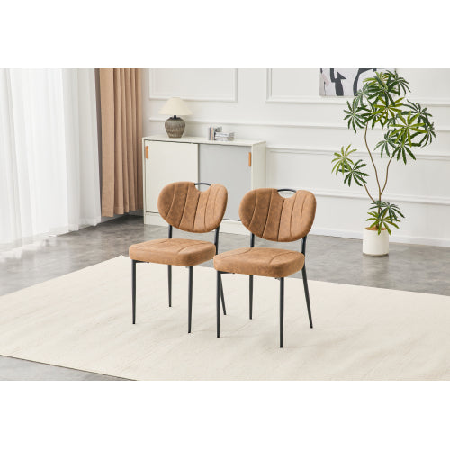 Set of 2 Light Brown Tech Fabric Dining Chairs, Spray Coated Metal Leg With Top Handle Adjustable Non-Slip Feet