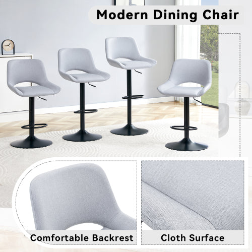 Modern Swivel Adjustable Bar Stools Set - 2 Pack, Light Gray Linen Fabric, Holds Up to 250 lbs, Suitable for Home Bars and Kitchen Islands.