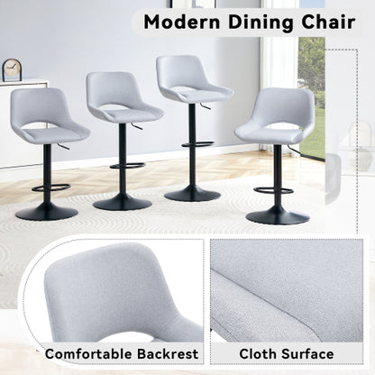 Modern Swivel Adjustable Bar Stools Set - 2 Pack, Light Gray Linen Fabric, Holds Up to 250 lbs, Suitable for Home Bars and Kitchen Islands.