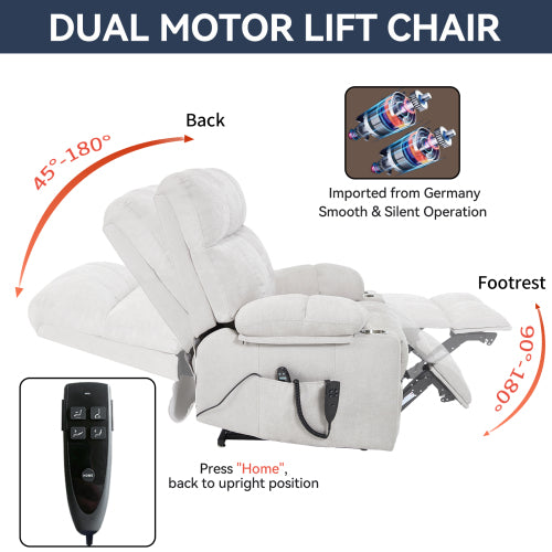Beige Dual Motor Infinite Position Up to 350 LBS Chenille Power Lift Recliner Chair