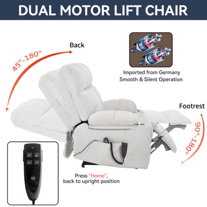 Beige Dual Motor Infinite Position Up to 350 LBS Chenille Power Lift Recliner Chair