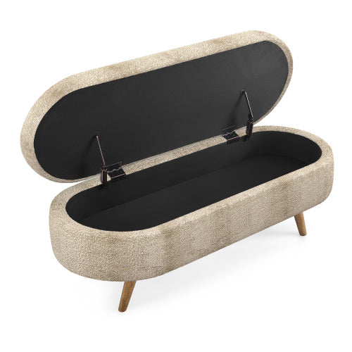 Ottoman Oval Storage Bench,Rubber Wood Legs, Gray (43.5inch x16inch x16inch )Brown