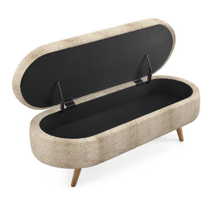 Ottoman Oval Storage Bench,Rubber Wood Legs, Gray (43.5inch x16inch x16inch )Brown