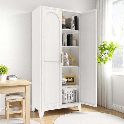 Tall Metal Storage Cabinet with Adjustable Shelves for Kitchen Bedroom Office White