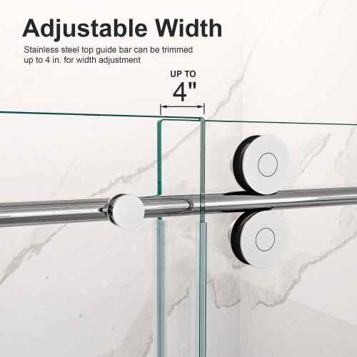 44"-48"W*76" H Frameless Single Sliding Shower Door – 5/16" (8mm) Clear Tempered Glass, Bypass Design with Chrome Finish