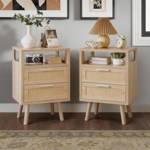 2-Pack Natural Wood 2-Drawer Nightstand