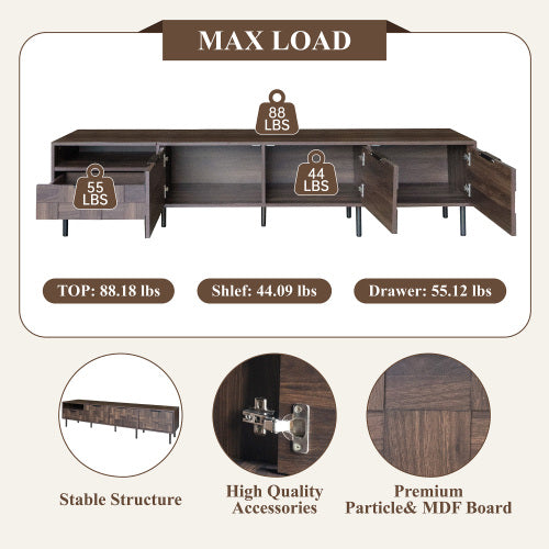 78 Inch Modern TV Stand with Storage Cabinets Walnut Media Console