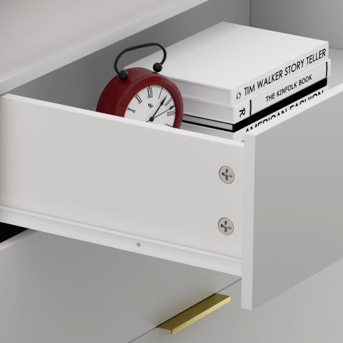 Nightstand with Charging Station and LED Lights,Night Stand with Sliding Top for Bedroom,Bedside Table with Drawers,Modern End Side Table,White.28.8''W x 17''D x 30.5''H.