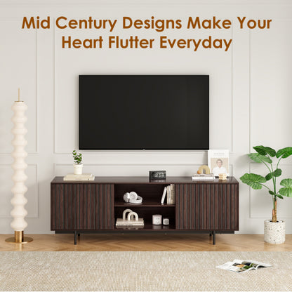 63 Inch Mid Century Farmhouse Fluted Retro Pop-Up Door TV Console for 75 Inch Large TV