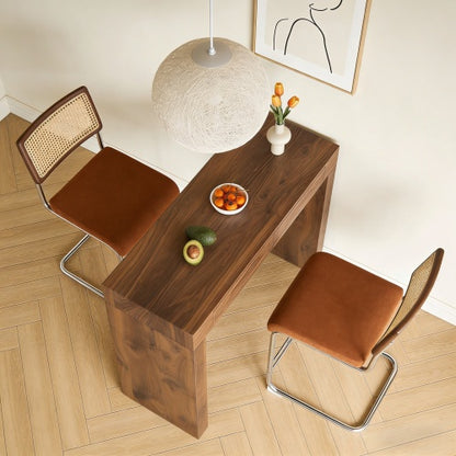 2-piece velvet bar chair combination, paired with walnut wood grain bar table, including storage function, suitable for restaurants and cafes