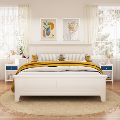 26.77''H Wooden Nightstand with One Drawer One Shelf for Kids, Adults, Navy+Golden handle