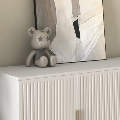 White Fluted Panel Sideboard Buffet Cabinet Adjustable Shelf Home Accent Storage Cabinet