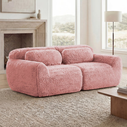 Pink 2-Seater Plush Modular Sofa,32D Sponge,Throw Pillows,No Assembly,Anti-Slip Base