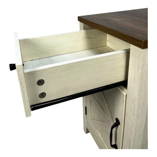Brown White Farmhouse Nightstand with Charging Station