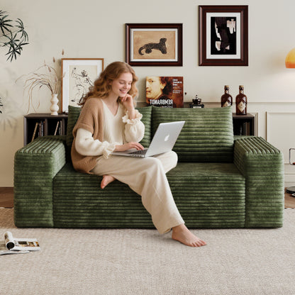 63-Inch Green Corduroy Deep-Seat Loveseat Sofa No-Assembly for Living-Room Bedroom Apartment Conference Room