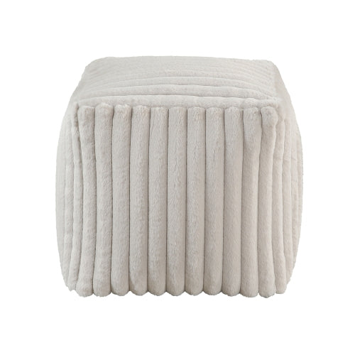 16 inch Off-White Corduroy Square Pouf Ottoman, Non-Slip Floor Seat, Bead Filled 300 LBS Capacity