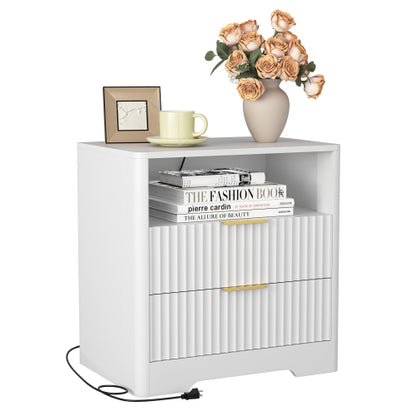 Smart Wooden Nightstand, Voice Control Night Light & Multi-Port Charging Station