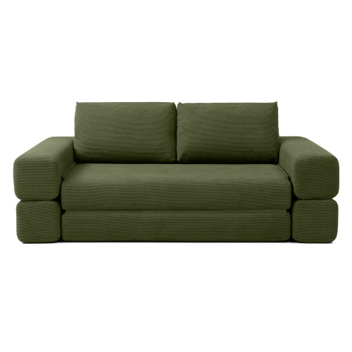 Green 81 inch  3-in-1 Corduroy Convertible Floor Sofa Bed, Boneless Futon
