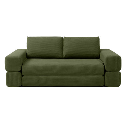 Green 81 inch  3-in-1 Corduroy Convertible Floor Sofa Bed, Boneless Futon