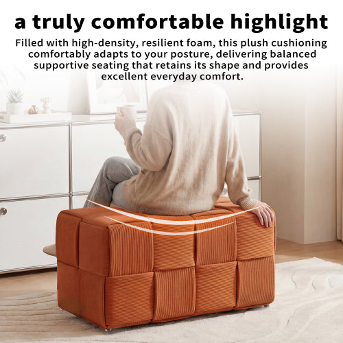 Brown Square Corduroy Ottoman Footrest, 300 LBS Engineered Wood Frame No-Assembly Multiuse Sofa Stool