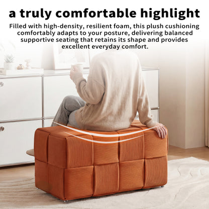 Brown Square Corduroy Ottoman Footrest, 300 LBS Engineered Wood Frame No-Assembly Multiuse Sofa Stool