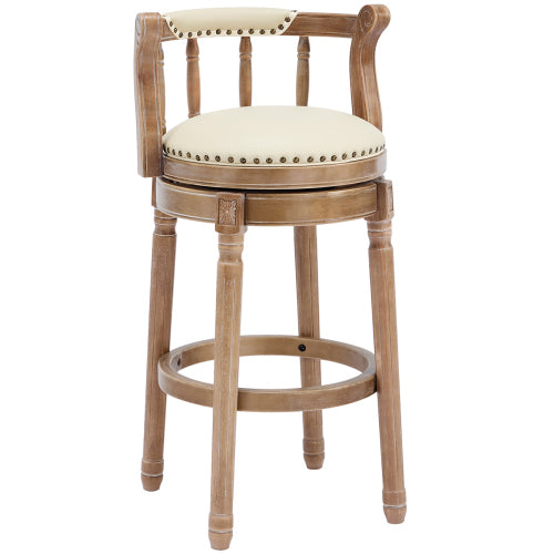 Cow top Leather Wooden Bar Stools, 360 Degree Swivel Bar Chair with Backs,Bar height Couner Height Barstools  for Home Kitchen Dining Room and Bar Room(Beige 1pc)