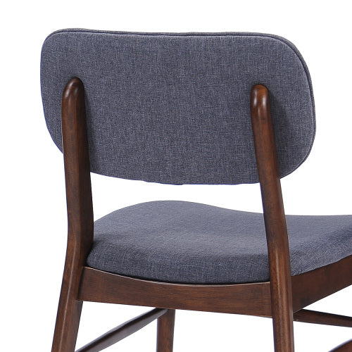 Set of 2 Mid-Century Upholstered Dining Chairs, Rubberwood Frame, Walnut and Charcoal