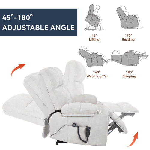 Beige Dual Motor Infinite Position Up to 350 LBS Chenille Power Lift Recliner Chair