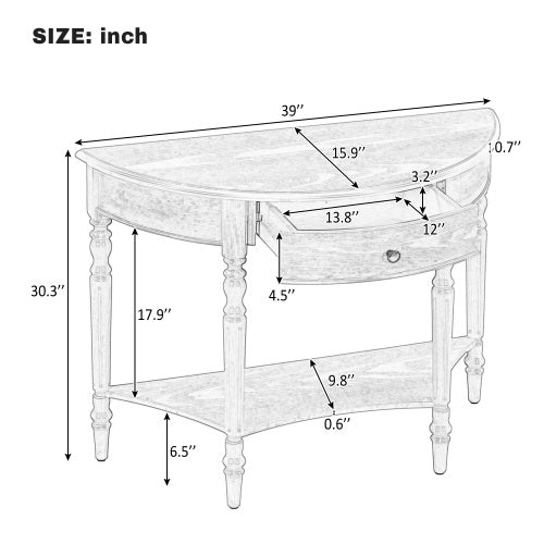 Half Moon Console Table with Drawer & Shelf - Rustic Accent Table, Sofa Table for Entryway, Living Room, Hallway and Foyer (Natural)