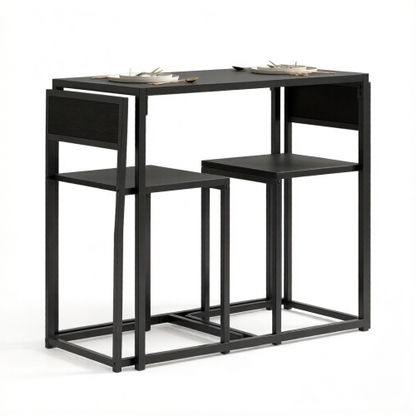 3-Piece Black Modern Dining Set, MDF & Galvanized Steel Table with 2 Low-Back Bar Stools