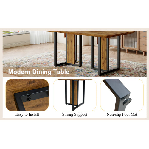 Wood Grain MDF Dining Table with Metal Frame