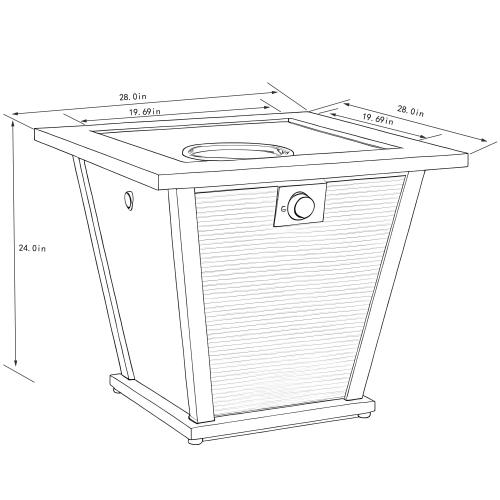 28" Propane Gas Fire Pit Table, 50000 BTU Square Steel Fire Pit for Outside Patio Deck Garden Courtyard -Brown