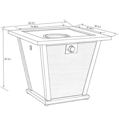 28" Propane Gas Fire Pit Table, 50000 BTU Square Steel Fire Pit for Outside Patio Deck Garden Courtyard -Brown