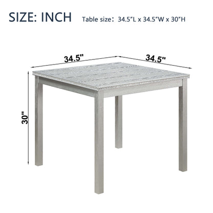 Modern Square Dining Table with Crystal Edge Detail and Solid Wood Frame