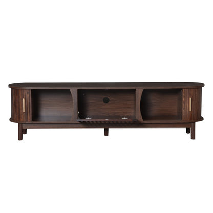 Dark Brown Farmhouse Style TV Stand Suitable For 75 Inch TV Solid Wood Leg Entertainment Cabinet
