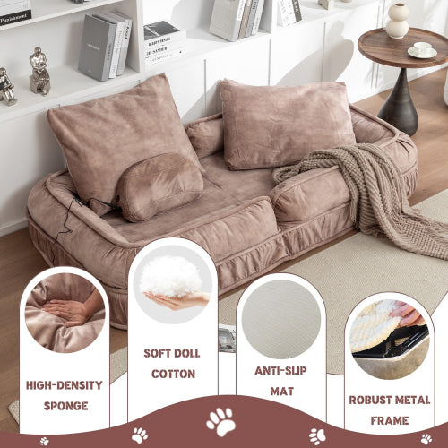 Human-Size Upholstered Dog-Style Floor Sofa,5-Position Adjust & Massage Pillow