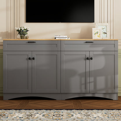 Grey Farmhouse Multi-functional TV Console With Drawers Adjustable Storage Sideboard