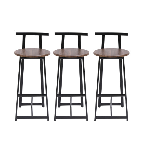 Bar Stool Set of 3 Counter Height Barstools with Back Armless Dining Chairs for Kitchen Island (Black & Walnut Brown)