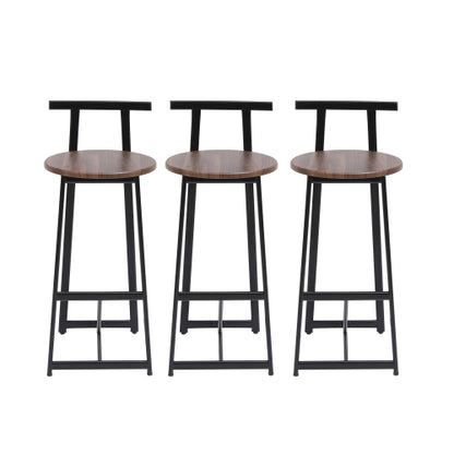 Bar Stool Set of 3 Counter Height Barstools with Back Armless Dining Chairs for Kitchen Island (Black & Walnut Brown)