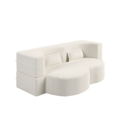 Beige White FullSize PlushCorduroy Convertible Floor SofaBed,2 Pillows