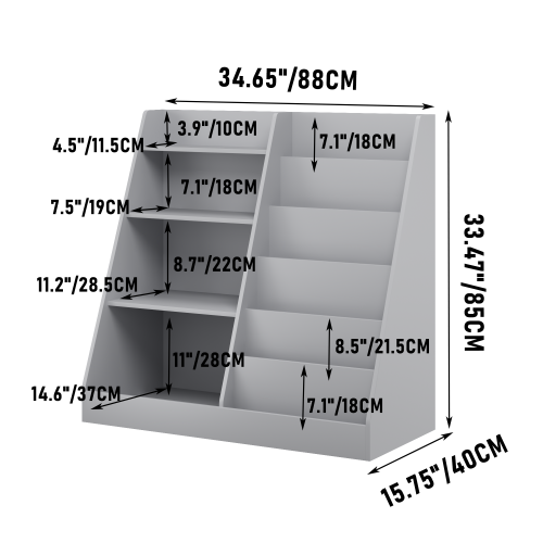 Gray 4-Tier Kids MDF Bookshelf, Multi-use Toy & Book Storage Unit for Nursery Playroom Bedroom