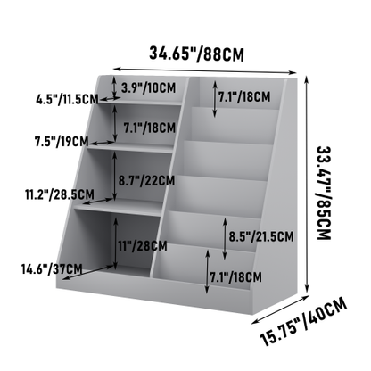 Gray 4-Tier Kids MDF Bookshelf, Multi-use Toy & Book Storage Unit for Nursery Playroom Bedroom