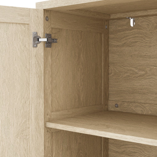 70 Inch Natural Rattan 4-Door Sideboard Adjustable Shelf Storage Cabinet With Solid Wood Legs Easy Assembly