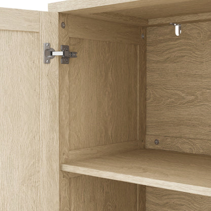 70 Inch Natural Rattan 4-Door Sideboard Adjustable Shelf Storage Cabinet With Solid Wood Legs Easy Assembly